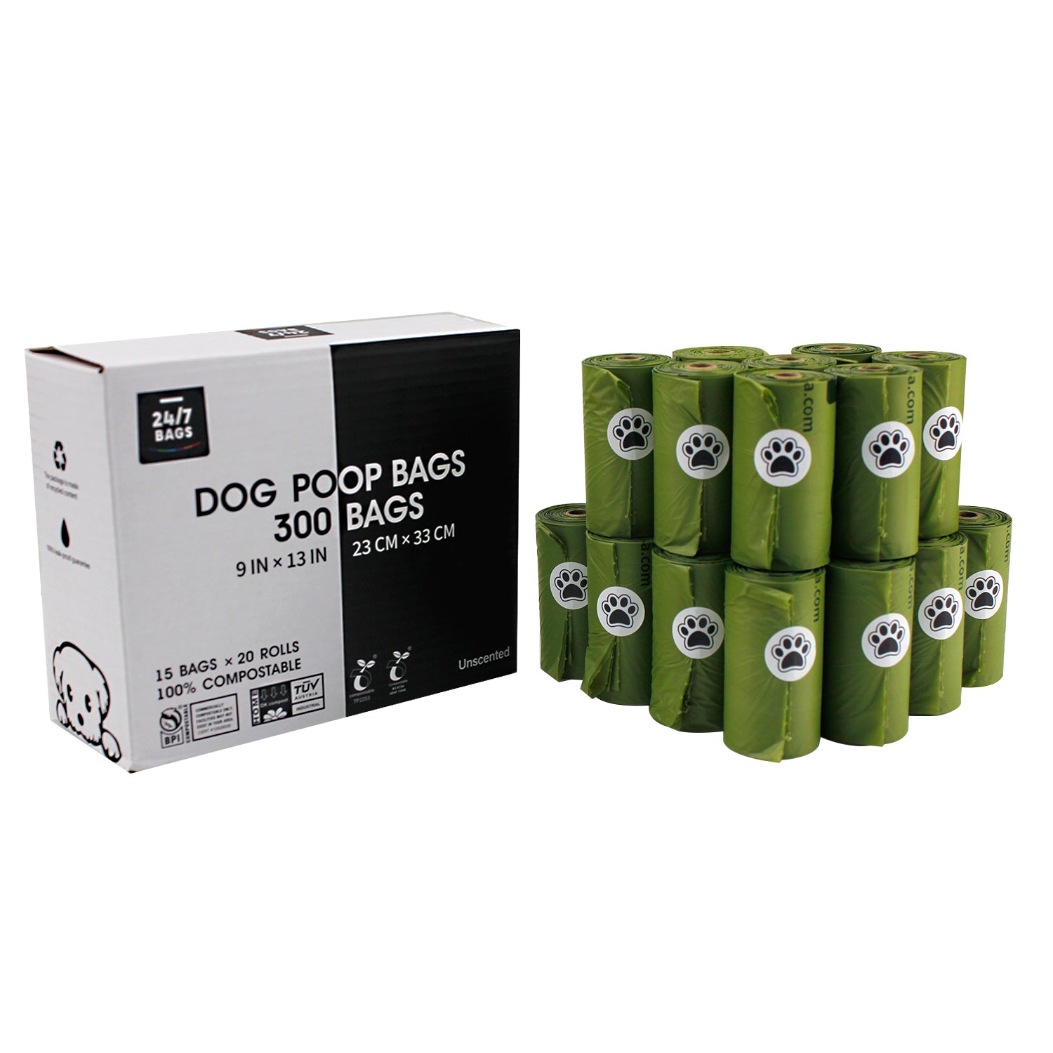 100 Certified Compostable Dog Poop Bags Non Scented 20 Rolls of 15 Bags