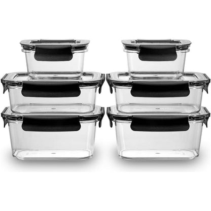 6 Set Quad-Lock Pantry Storage Container, 2 of Each Size (380mL, 880mL, 1250mL)