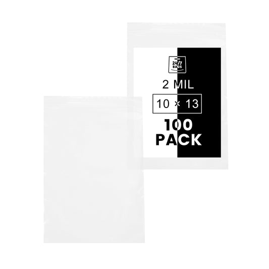 10" x 13" Resealable Poly Plastic Zip Bags, 2 Mils / 100 Count