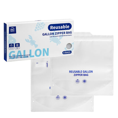 Reusable Gallon Storage Double Zipper Bags, 6 Mils Thick- 8 Count