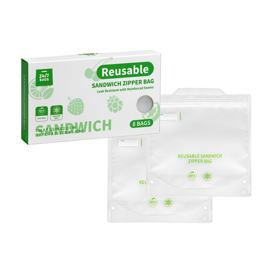 Reusable Sandwich Storage Double Zipper Bags, 6 Mils Thick- 8 Count