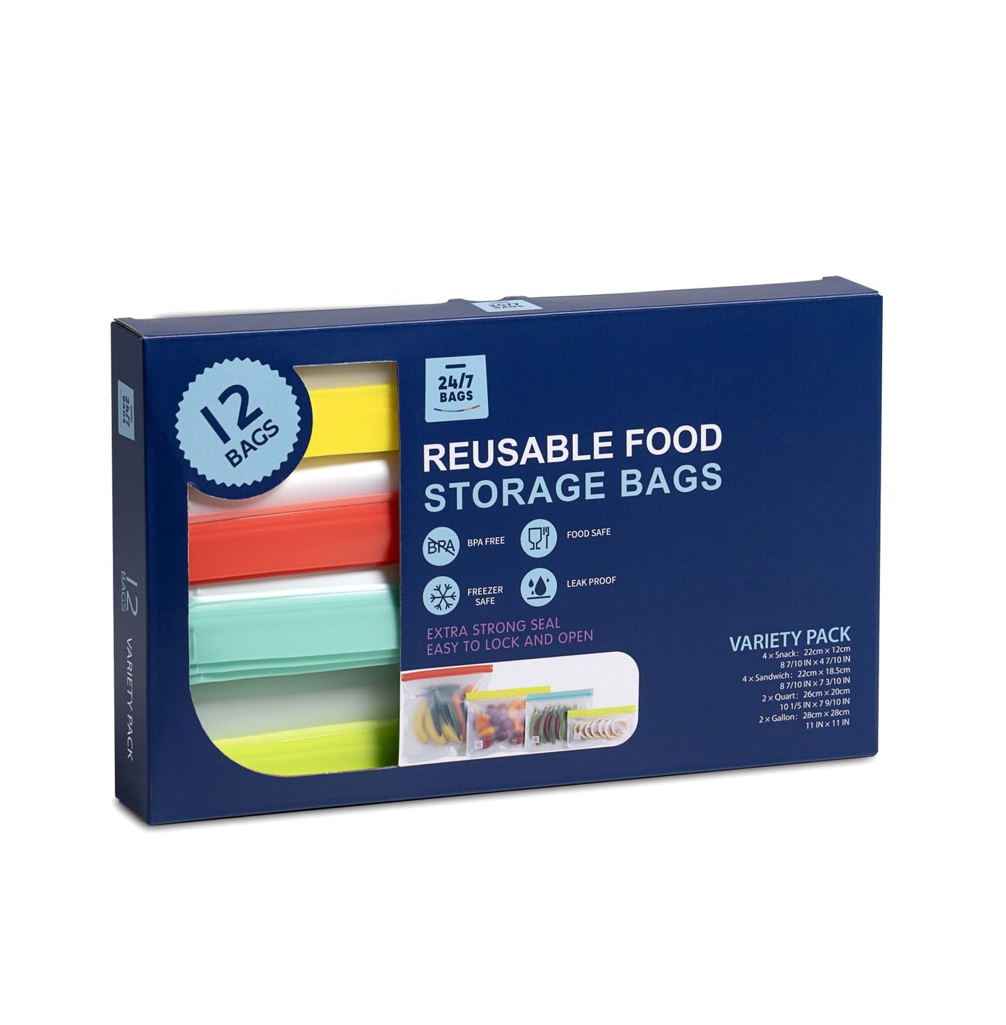 Reusable PEVA Storage Bags, Variety Pack- 12 Count