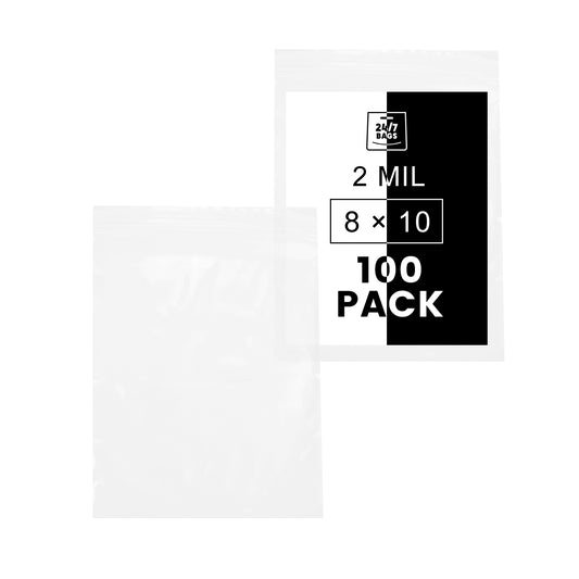 8" x 10" Resealable Poly Plastic Zip Bags, 2 Mils / 100 Count