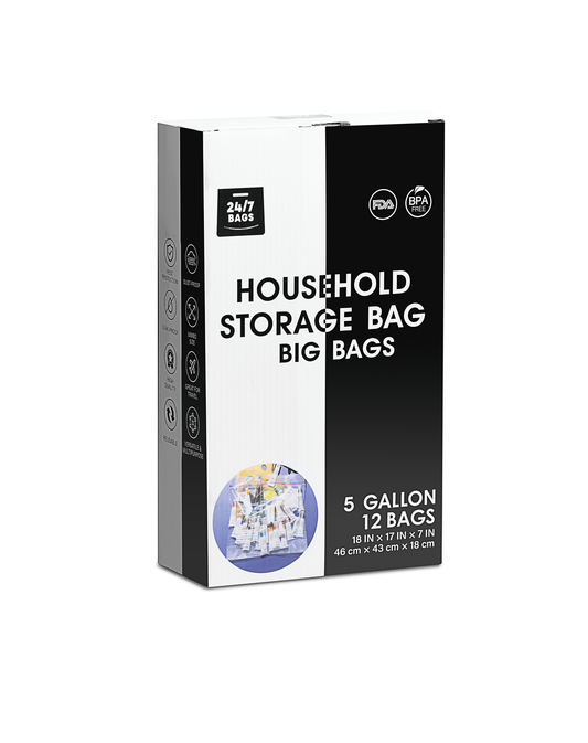 Jumbo Double Seal Zip Storage Bags 5 Gallons, X-Large / 12 Count