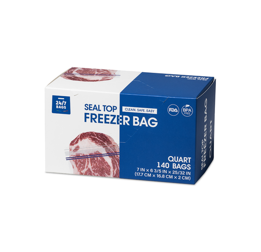 Double Zip Freezer Food Storage Bags, Quart/ 140 Count, Expandable Bottom and Writeable Calendar