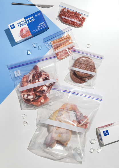 Double Zip Freezer Food Storage Bags, Quart/ 140 Count, Expandable Bottom and Writeable Calendar