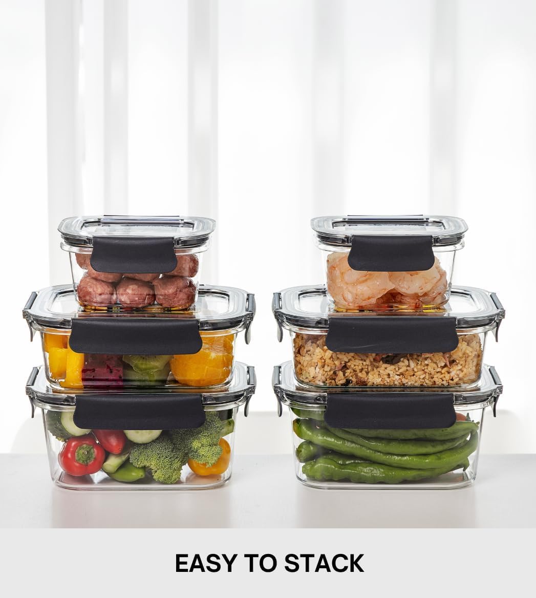 6 Set Quad-Lock Pantry Storage Container, 2 of Each Size (380mL, 880mL, 1250mL)