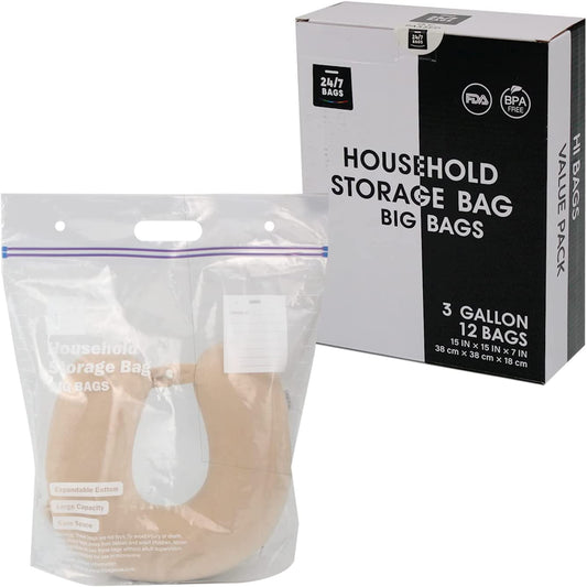 Jumbo Double Seal Zip Storage Bags 3 Gallons, Large / 12 Count